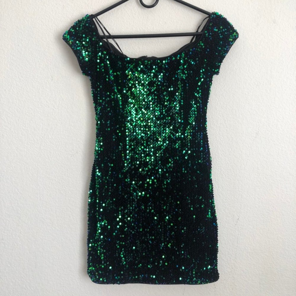 Blue and Green Sequin Mini Dress